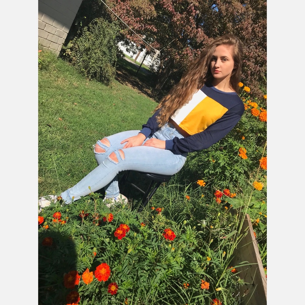 color block cropped sweater, super cute